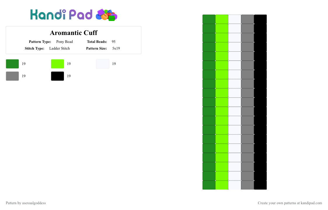 Aromantic Cuff - Pony Bead Pattern by asexualgoddess on Kandi Pad - green,gray,arom,youcore,pride