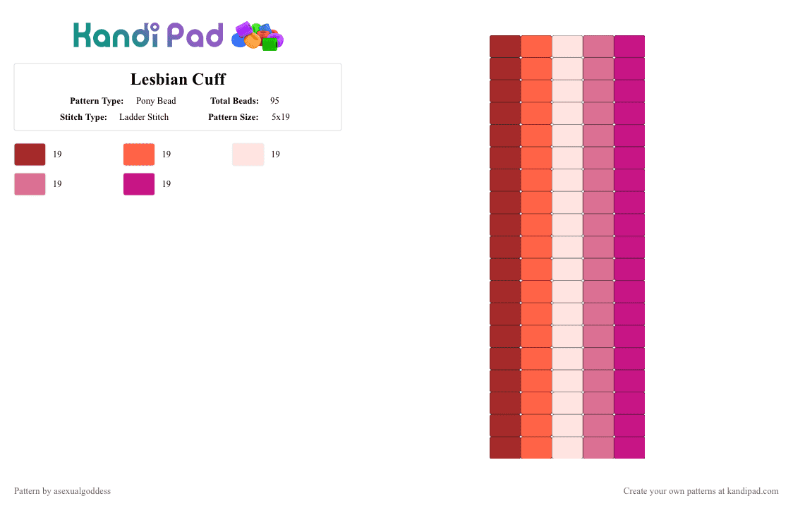 Lesbian Cuff - Pony Bead Pattern by asexualgoddess on Kandi Pad - red,pink,pride,lesbian