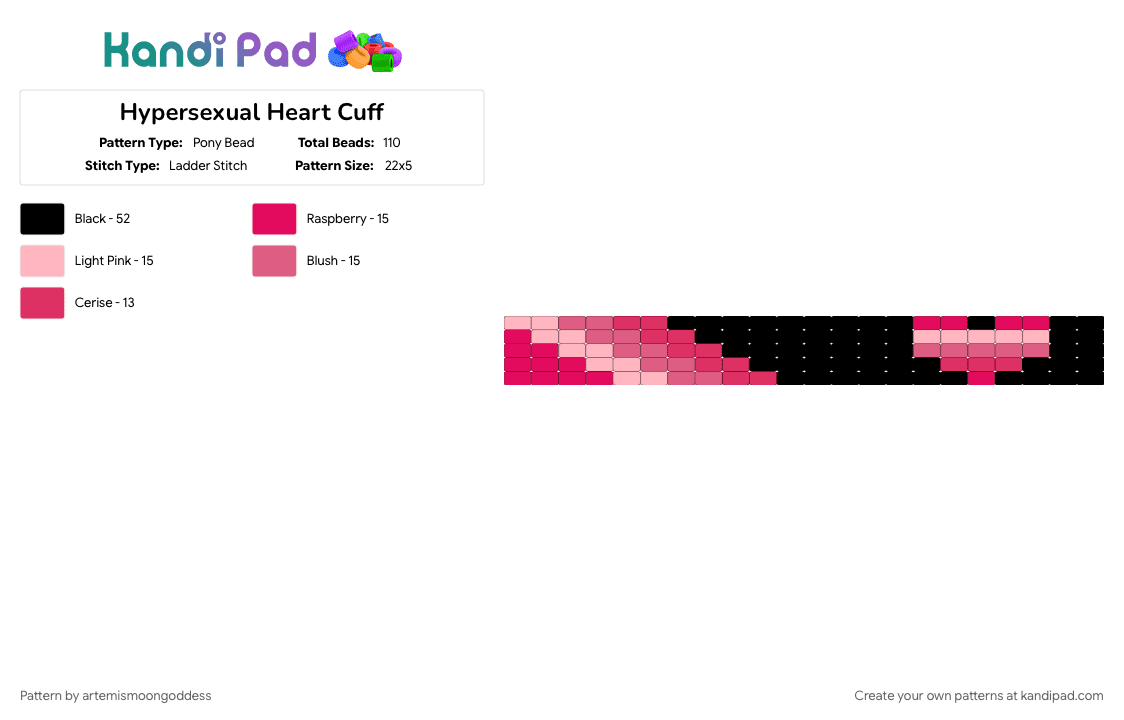 Hypersexual Heart Cuff - Pony Bead Pattern by the_prettiest_princess on Kandi Pad - controversial, heart, hypersexual, june, love, mecore, pink, pride, red, youcore
