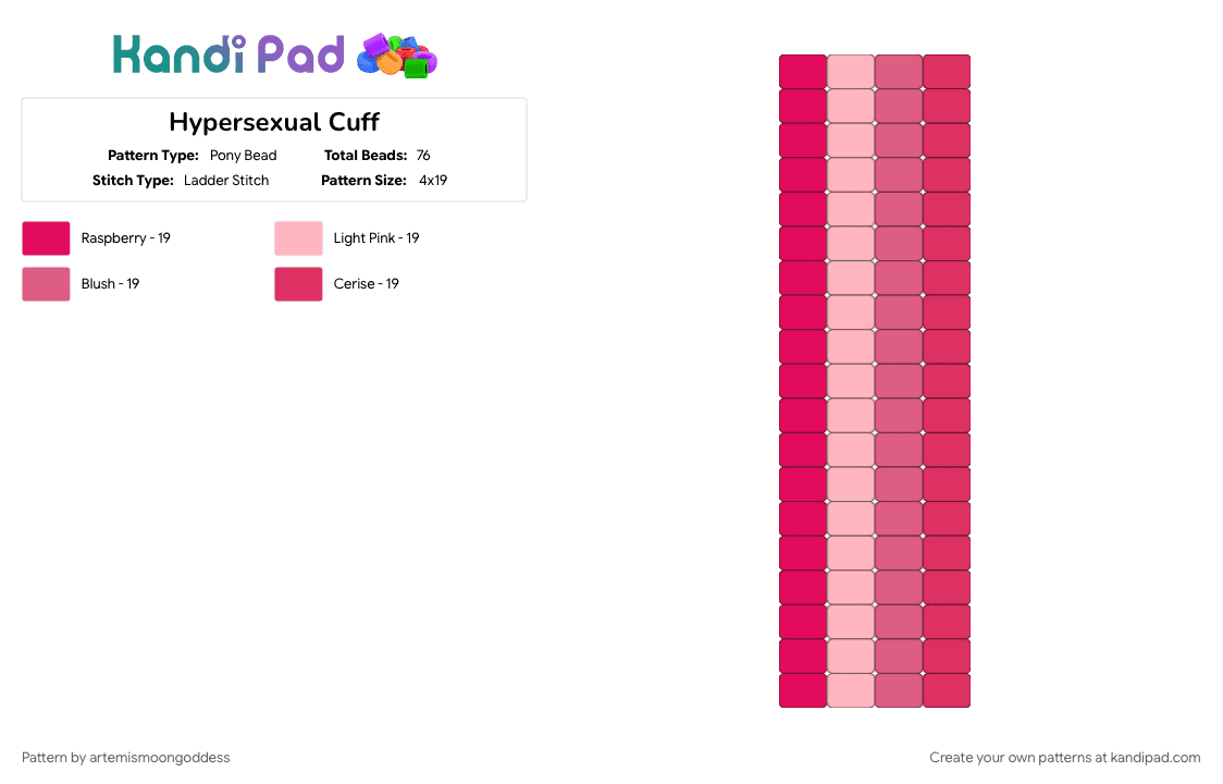 Hypersexual Cuff - Pony Bead Pattern by lukas_wife on Kandi Pad - controversial, hypersexual, june, late, love, mecore, pink, pride, red, youcore