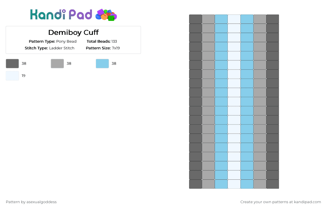 Demiboy Cuff - Pony Bead Pattern by asexualgoddess on Kandi Pad - gray,beige,light blue,demi,you core,pride