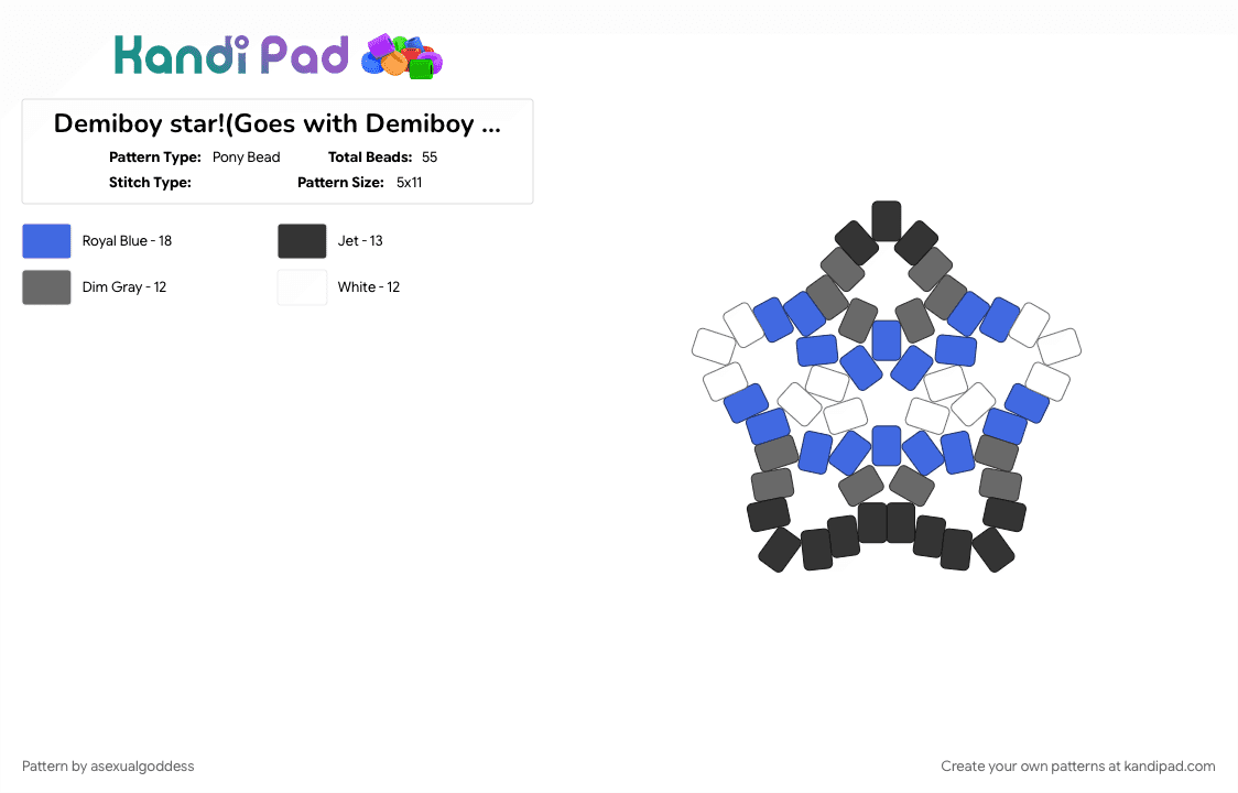 Demiboy star!(Goes with Demiboy cuff!) - Pony Bead Pattern by asexualgoddess on Kandi Pad - blue, boygirl, demi, demiboy, gray, june, late, love, pride, youcore