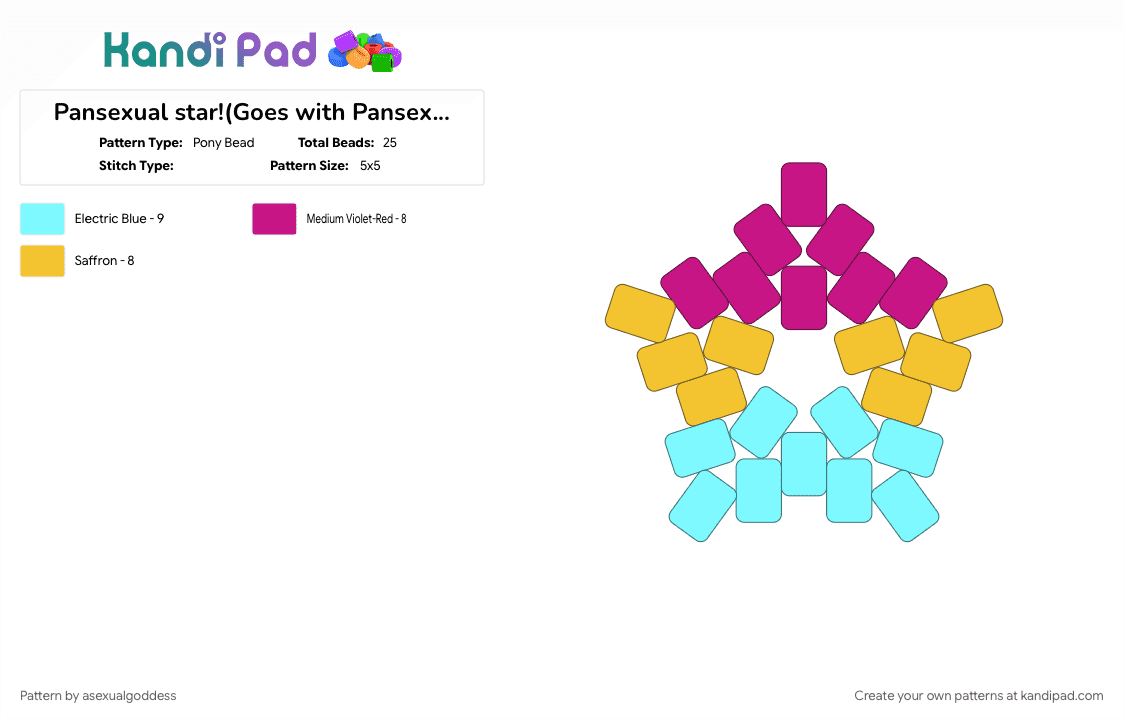Pansexual star!(Goes with Pansexual cuff!) - Pony Bead Pattern by asexualgoddess on Kandi Pad - everyone, june, late, light blue, love, pan, pansexual, pink, pride, yellow, youcore