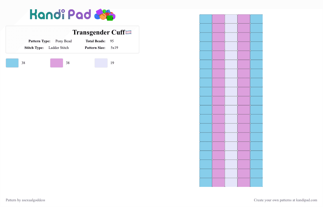 Transgender Cuff🏳️‍⚧️ - Pony Bead Pattern by asexualgoddess on Kandi Pad - light blue,pink,pride,trans,youcore