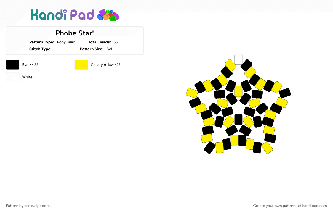 Phobe Star! - Pony Bead Pattern by asexualgoddess on Kandi Pad - cute, dark, gl, oc, phobe, request, solexdaisy, star, yellow