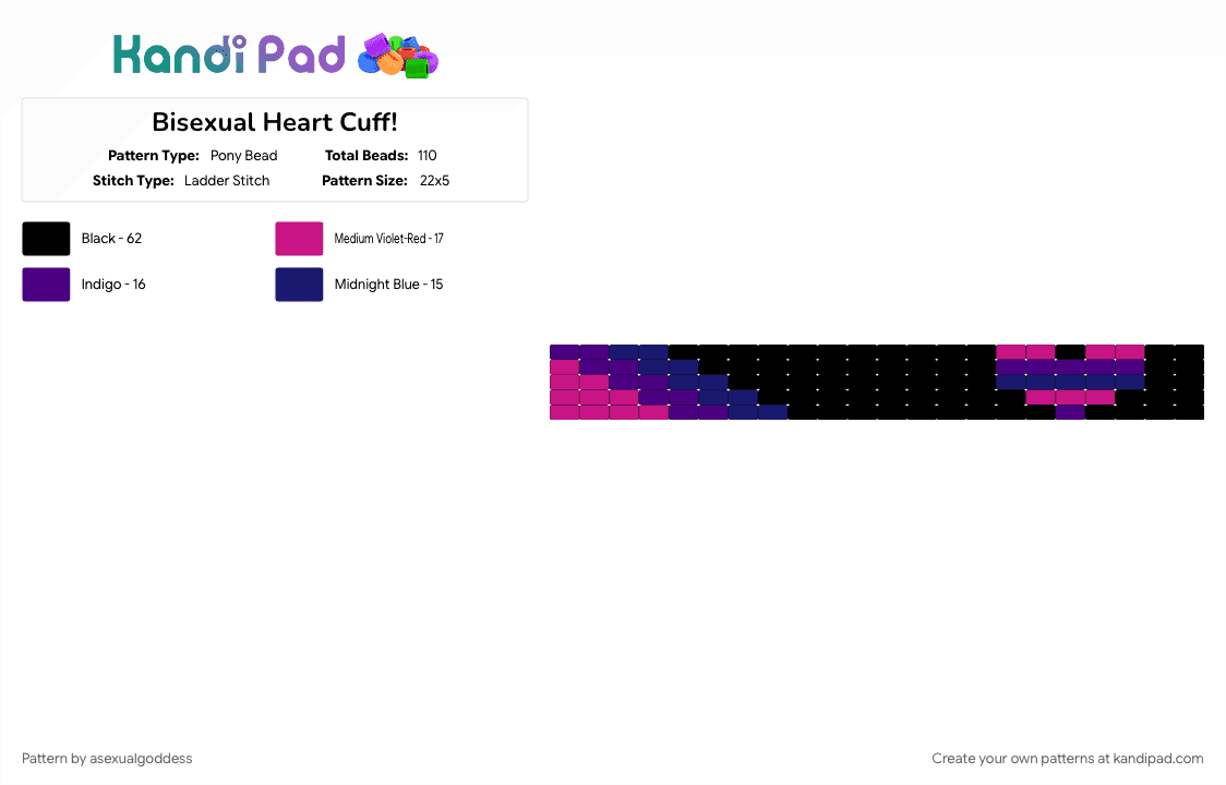 Bisexual Heart Cuff! - Pony Bead Pattern by asexualgoddess on Kandi Pad - bi, bisexual, heart, june, love, oldmecore, pink, pride, purple, youcore