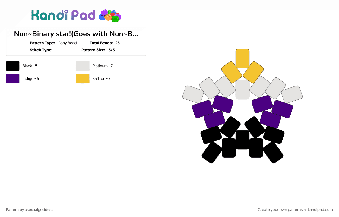 Non~Binary star!(Goes with Non~Binary cuff!) - Pony Bead Pattern by asexualgoddess on Kandi Pad - june, late, love, nonbi, nonbinary, noteither, pride, purple, yellow, youcore