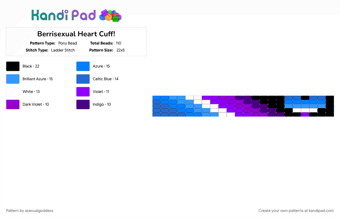 Berrisexual Heart Cuff! - Pony Bead Pattern by asexualgoddess on Kandi Pad - berri, berrisexual, blue, heart, june, love, nomen, pride, purple, youcore
