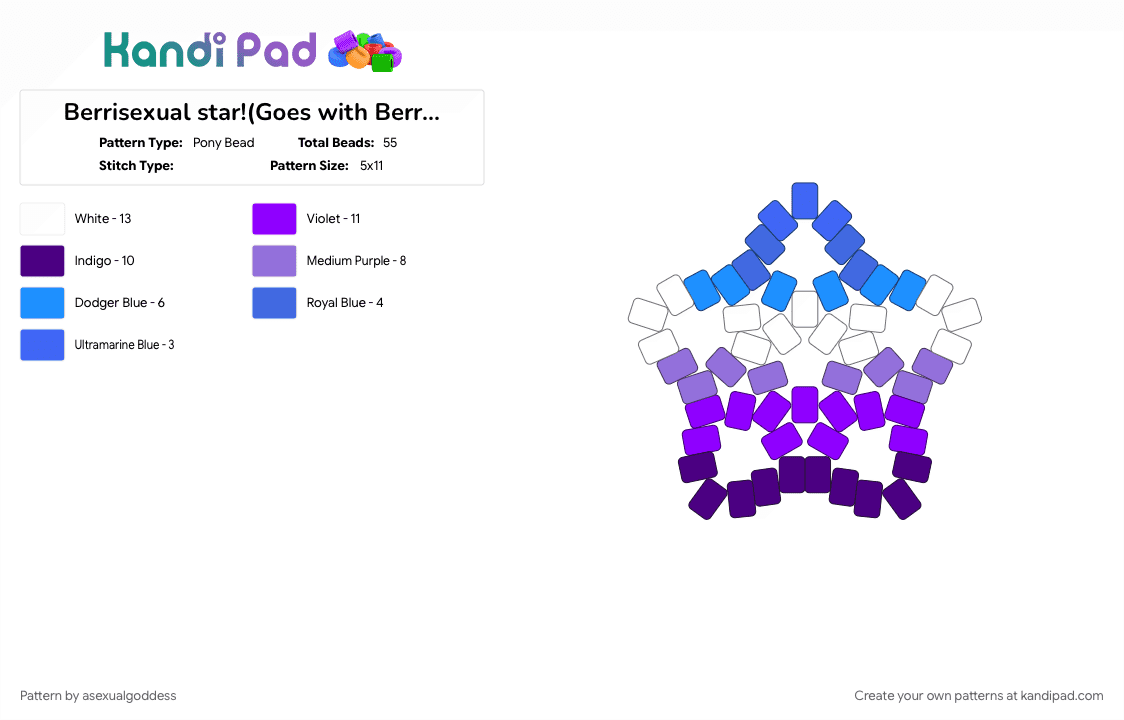Berrisexual star!(Goes with Berrisexual cuff!) - Pony Bead Pattern by asexualgoddess on Kandi Pad - berri, berrisexual, june, late, love, nomen, pride, purple, youcore