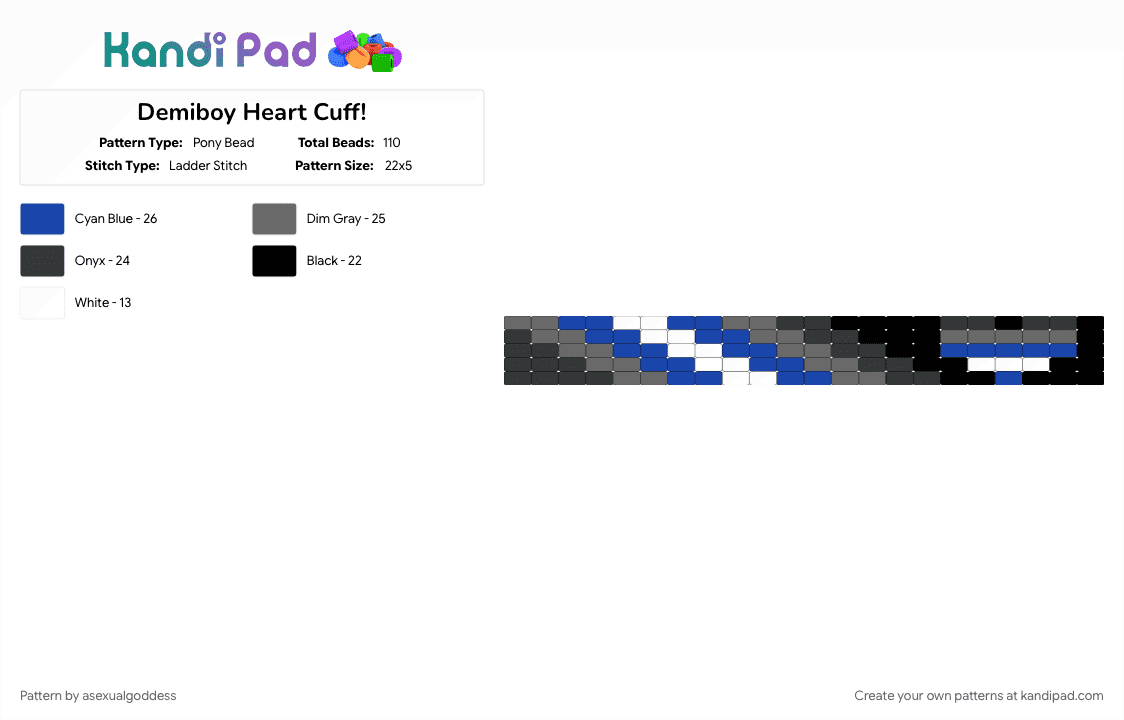 Demiboy Heart Cuff! - Pony Bead Pattern by asexualgoddess on Kandi Pad - blue, demi, demiboy, gray, heart, june, love, manlygirl, pride, youcore