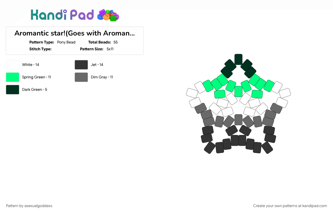 Aromantic star!(Goes with Aromantic cuff!) - Pony Bead Pattern by asexualgoddess on Kandi Pad - apride, aromantic, gray, june, late, love, mecore, pride, teal, youcore