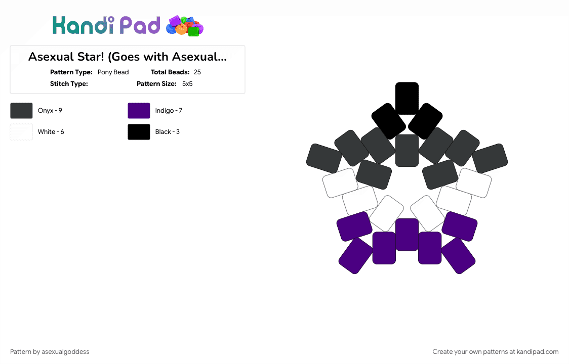 Asexual Star! (Goes with Asexual Cuff!) - Pony Bead Pattern by asexualgoddess on Kandi Pad - ace, apride, asexual, june, love, mecore, pride, purple, white, youcore