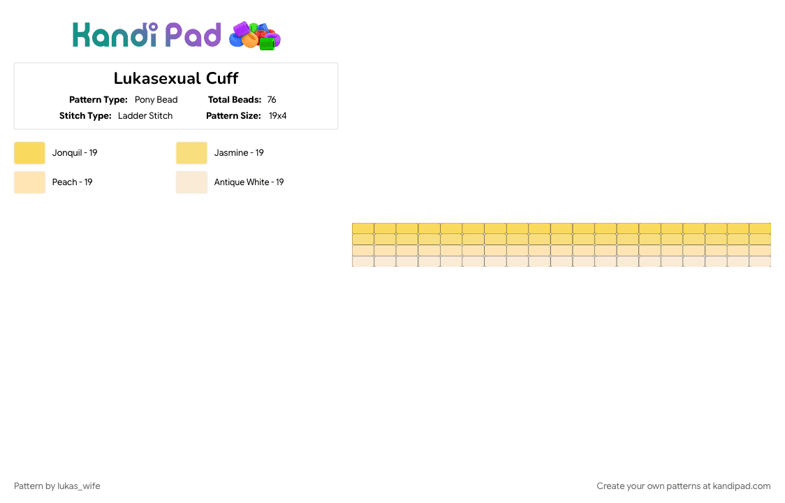 Lukasexual Cuff - Pony Bead Pattern by lukas_wife on Kandi Pad - alnst, beige, husband, love, luka, me, yellow, yumeship