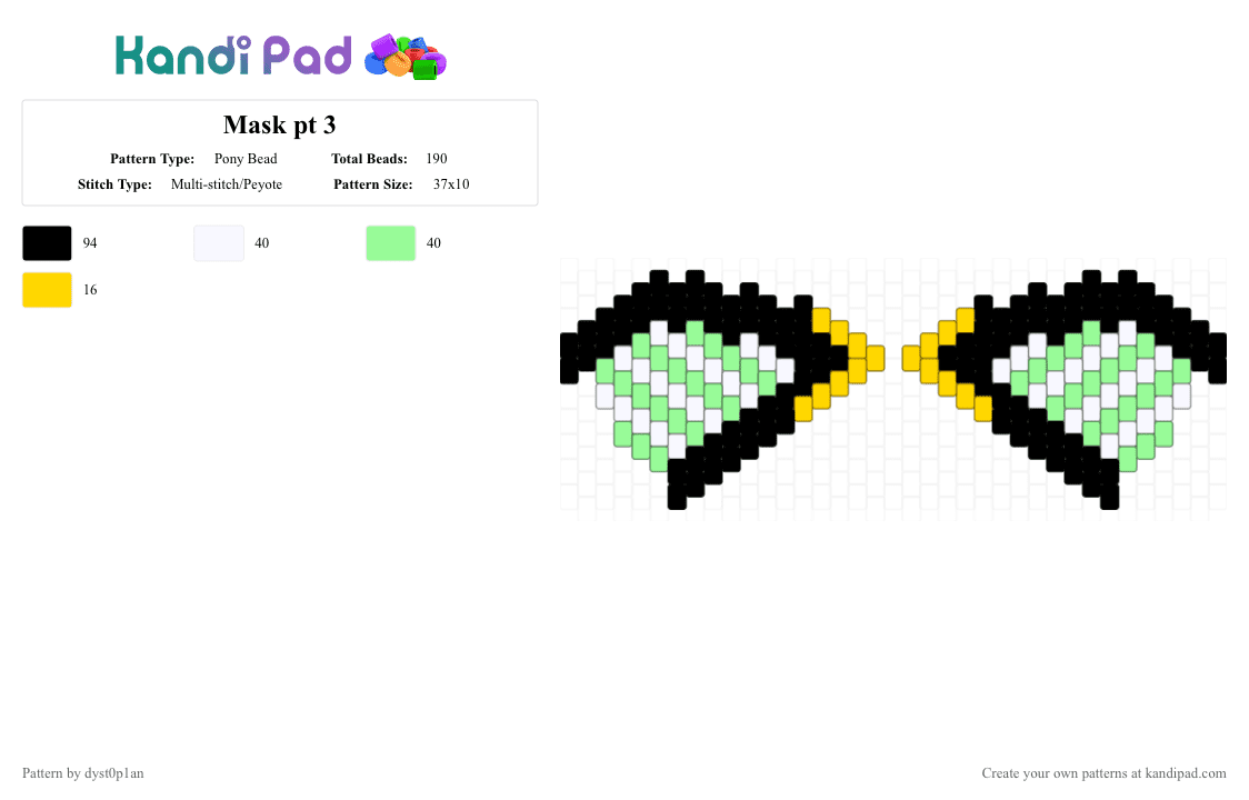Mask pt 3 - Pony Bead Pattern by dyst0p1an on Kandi Pad - teal,yellow