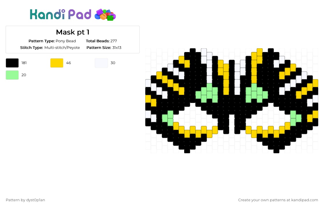 Mask pt 1 - Pony Bead Pattern by dyst0p1an on Kandi Pad - black,yellow,teal