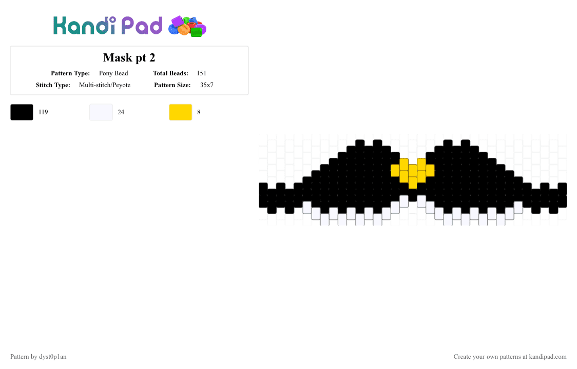 Mask pt 2 - Pony Bead Pattern by dyst0p1an on Kandi Pad - black,white