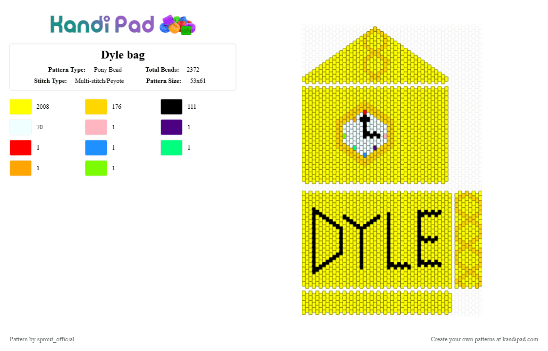 Dyle bag - Pony Bead Pattern by sprout_official on Kandi Pad - yellow
