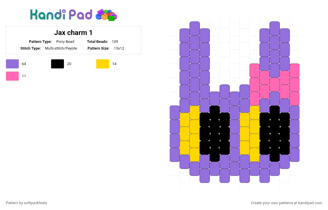 Jax charm 1 - Pony Bead Pattern by softpunkfeels on Kandi Pad - purple