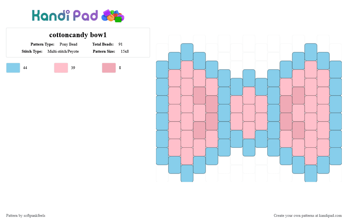 cottoncandy bow1 - Pony Bead Pattern by softpunkfeels on Kandi Pad - light blue,pink