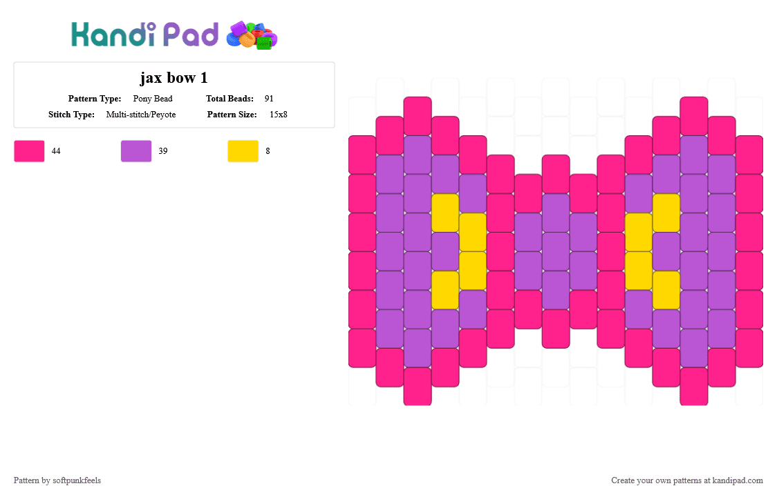jax bow 1 - Pony Bead Pattern by softpunkfeels on Kandi Pad - pink