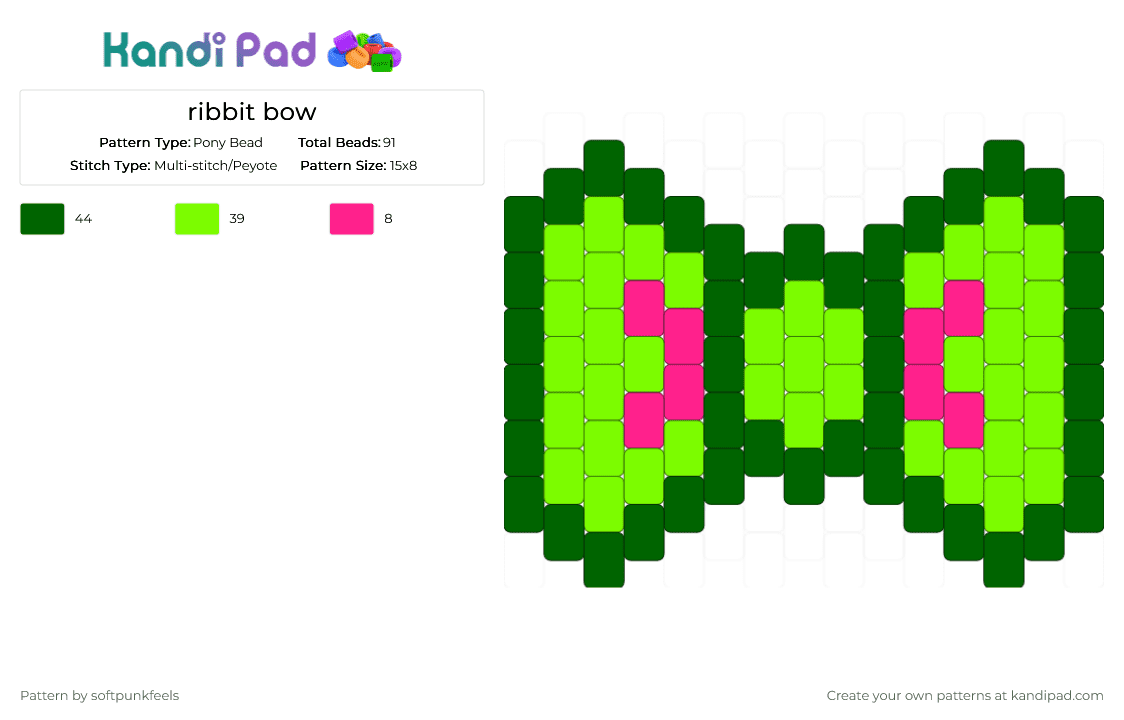 ribbit bow - Pony Bead Pattern by softpunkfeels on Kandi Pad - green