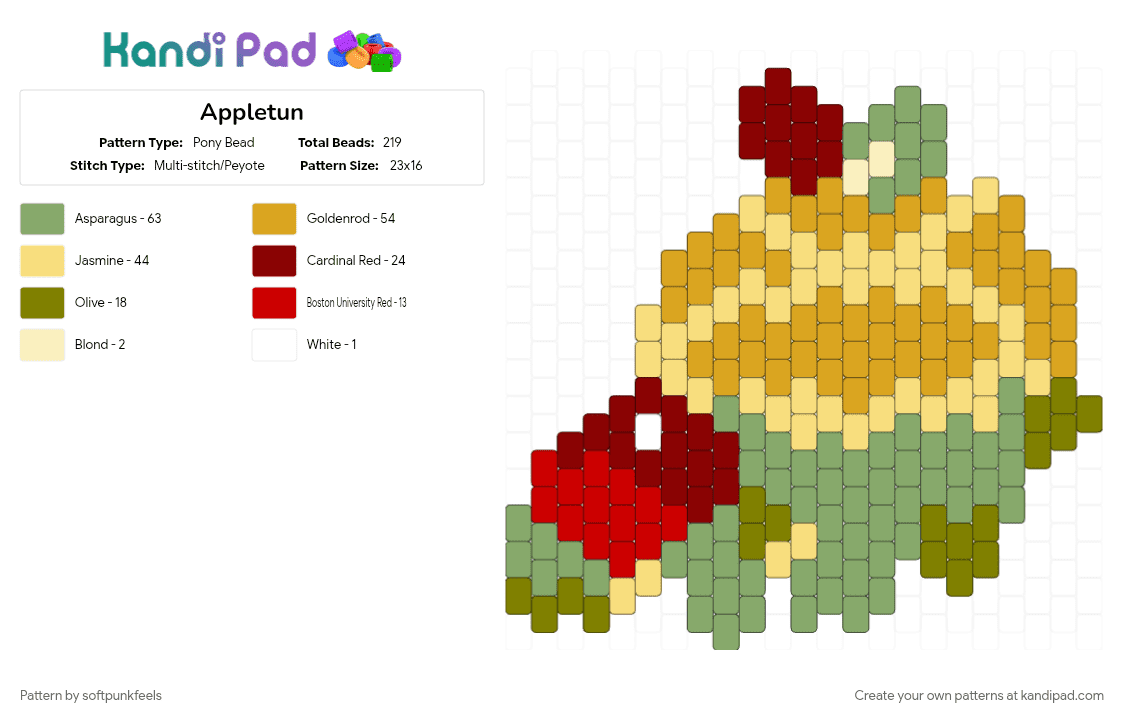 Appletun - Pony Bead Pattern by softpunkfeels on Kandi Pad - green, orange, yellow