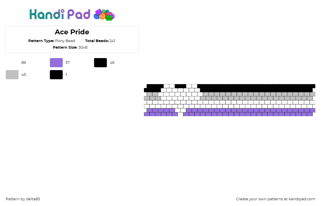 Ace Pride - Pony Bead Pattern by delta83 on Kandi Pad - asexual,pride,heart,cuff,community,black,purple,white