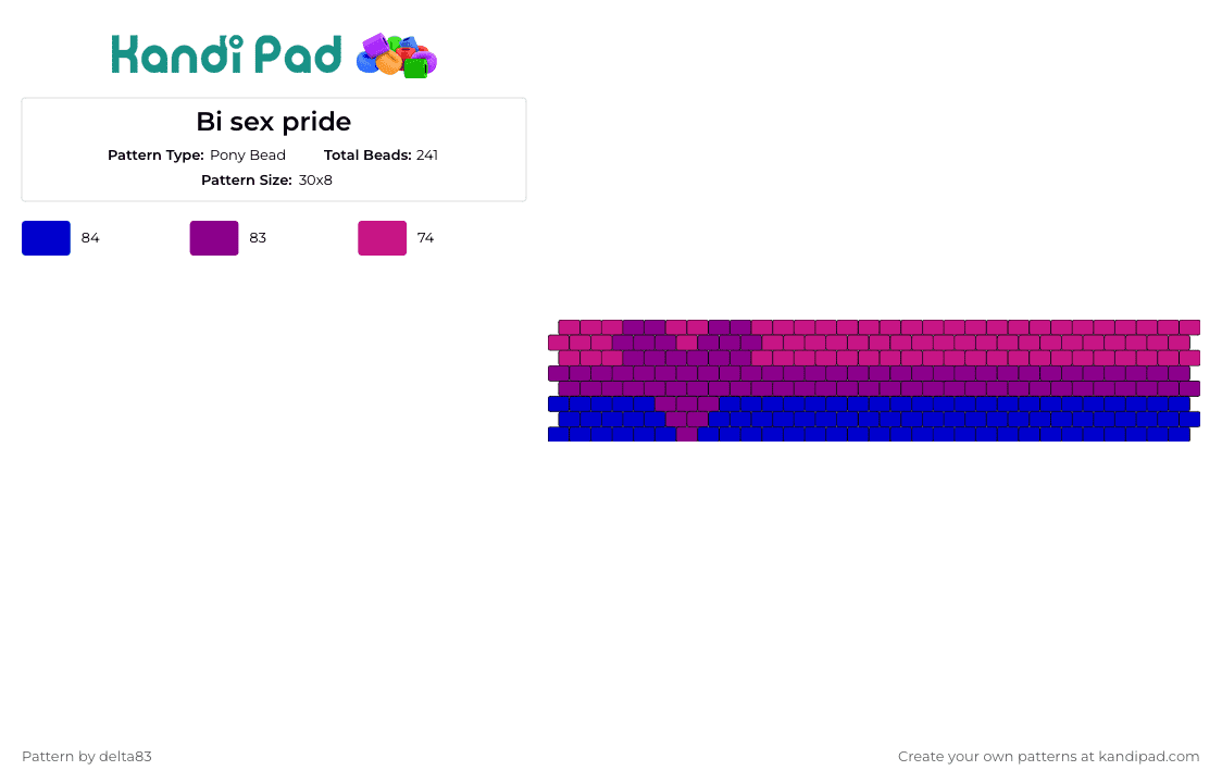 Bi sex pride - Pony Bead Pattern by delta83 on Kandi Pad - bisexual,pride,heart,cuff,community,blue,purple,pink