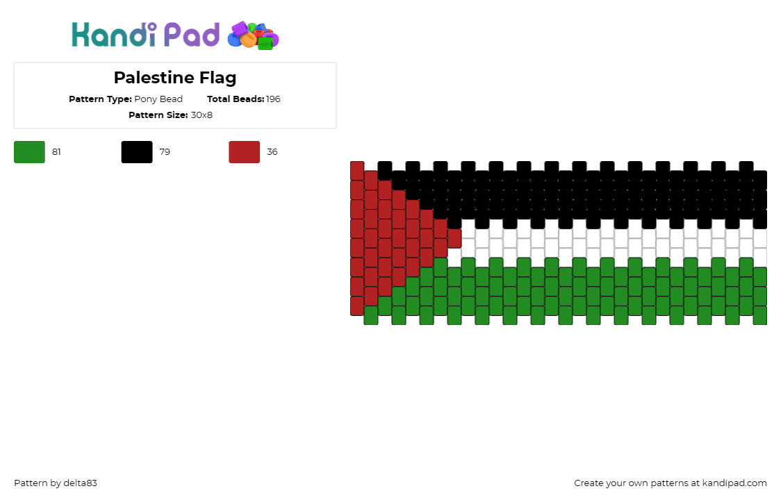 Palestine Flag - Pony Bead Pattern by delta83 on Kandi Pad - palestine,flag,country,cuff,red,green,black,white