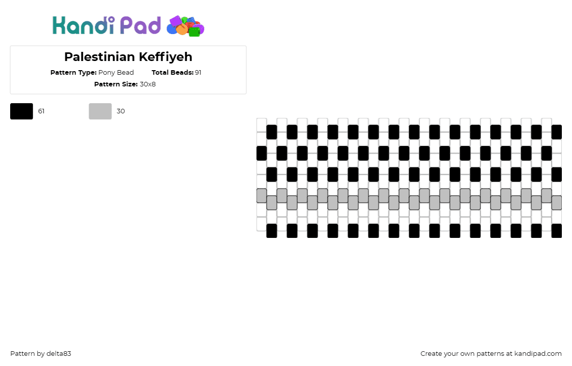 Palestinian Keffiyeh - Pony Bead Pattern by delta83 on Kandi Pad - keffiyeh,palestine,clothing,zipper,black,white,gray