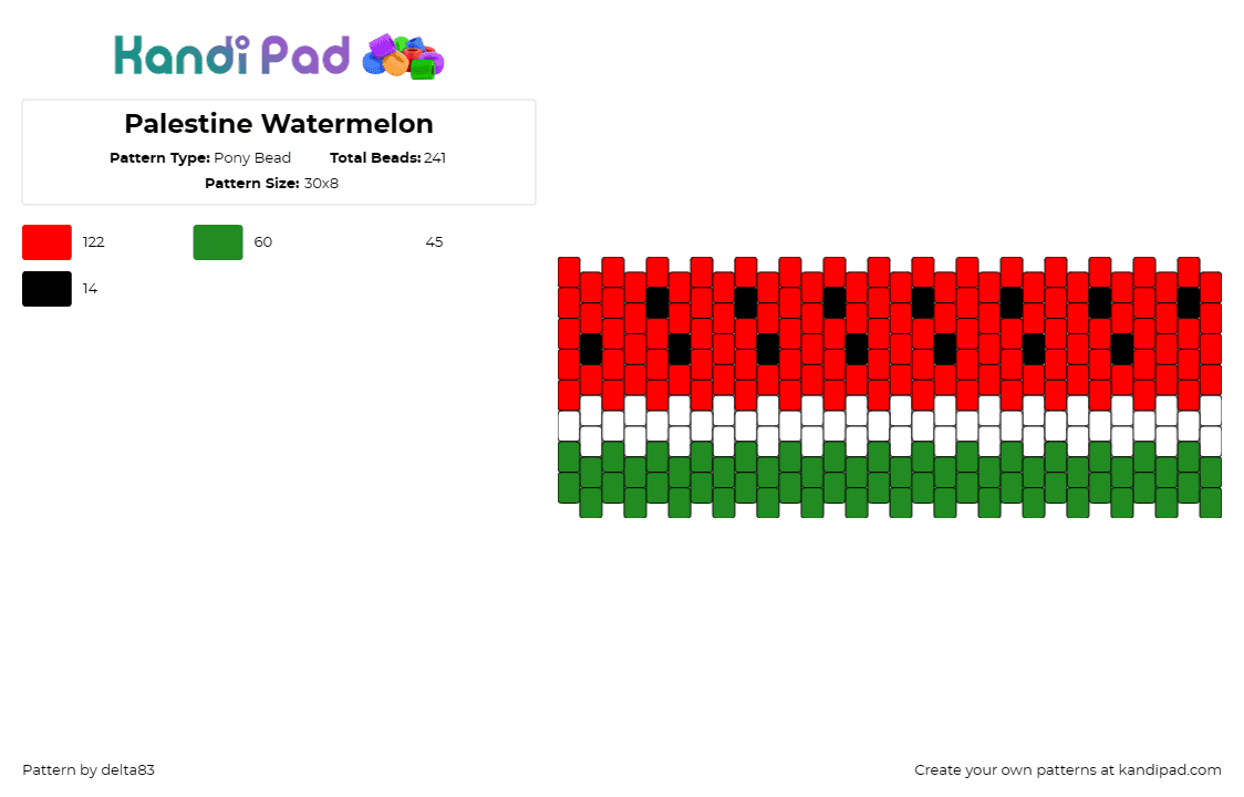 Palestine Watermelon - Pony Bead Pattern by delta83 on Kandi Pad - watermelon,fruit,food,summer,cuff,sweet,juicy,red,green