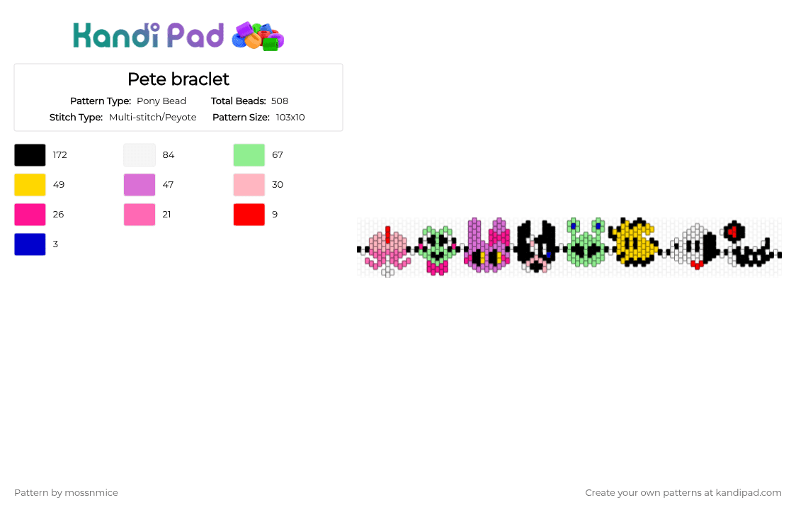 Pete braclet - Pony Bead Pattern by mossnmice on Kandi Pad - pink, teal, yellow