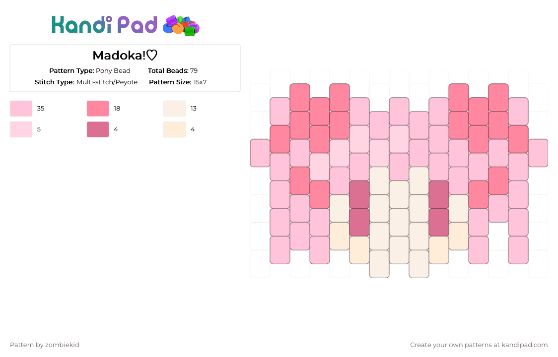 Madoka!♡ - Pony Bead Pattern by zombiekid on Kandi Pad - white,pink