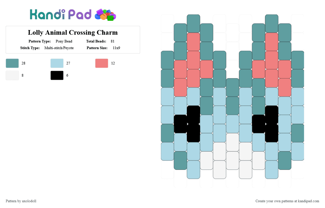 Lolly Animal Crossing Charm - Pony Bead Pattern by axolodoll on Kandi Pad - light blue,teal,animal crossing,cat