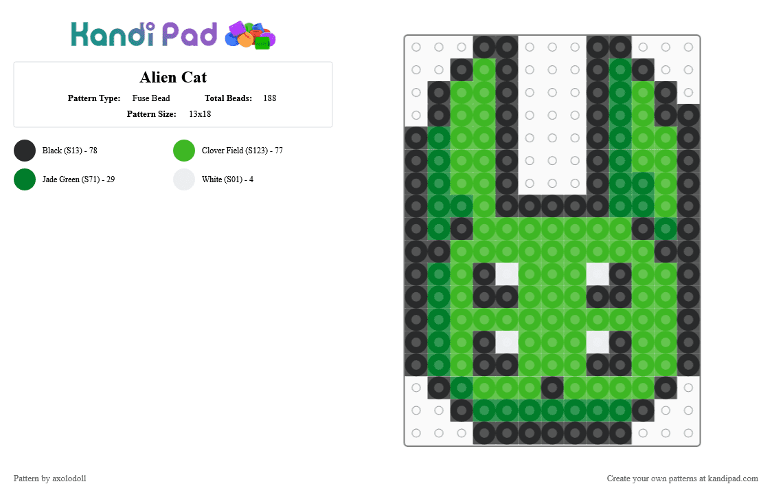 Alien Cat - Fuse Bead Pattern by axolodoll on Kandi Pad - green,cat