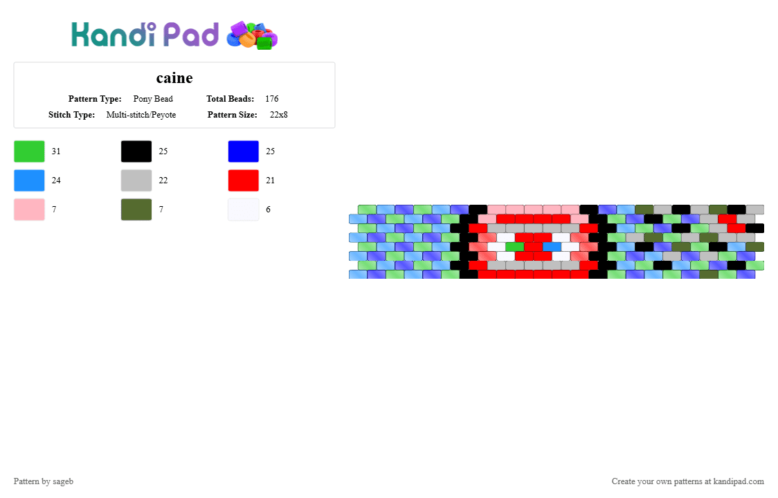 caine - Pony Bead Pattern by sageb on Kandi Pad - beige,green,colorful