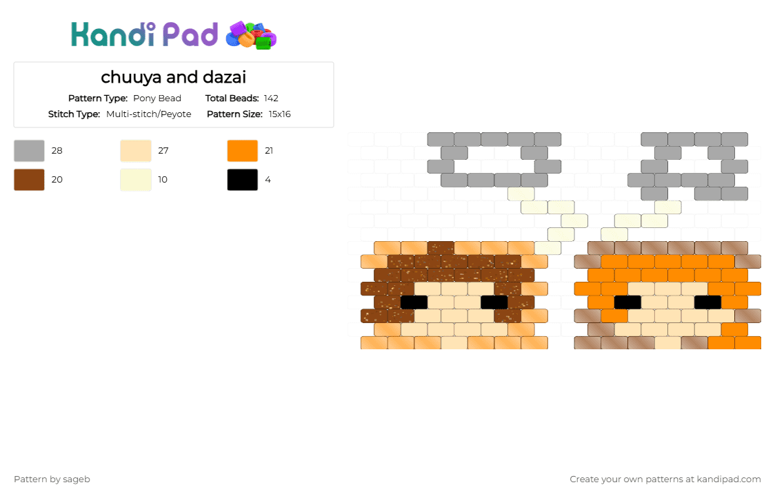 chuuya and dazai - Pony Bead Pattern by sageb on Kandi Pad - beige