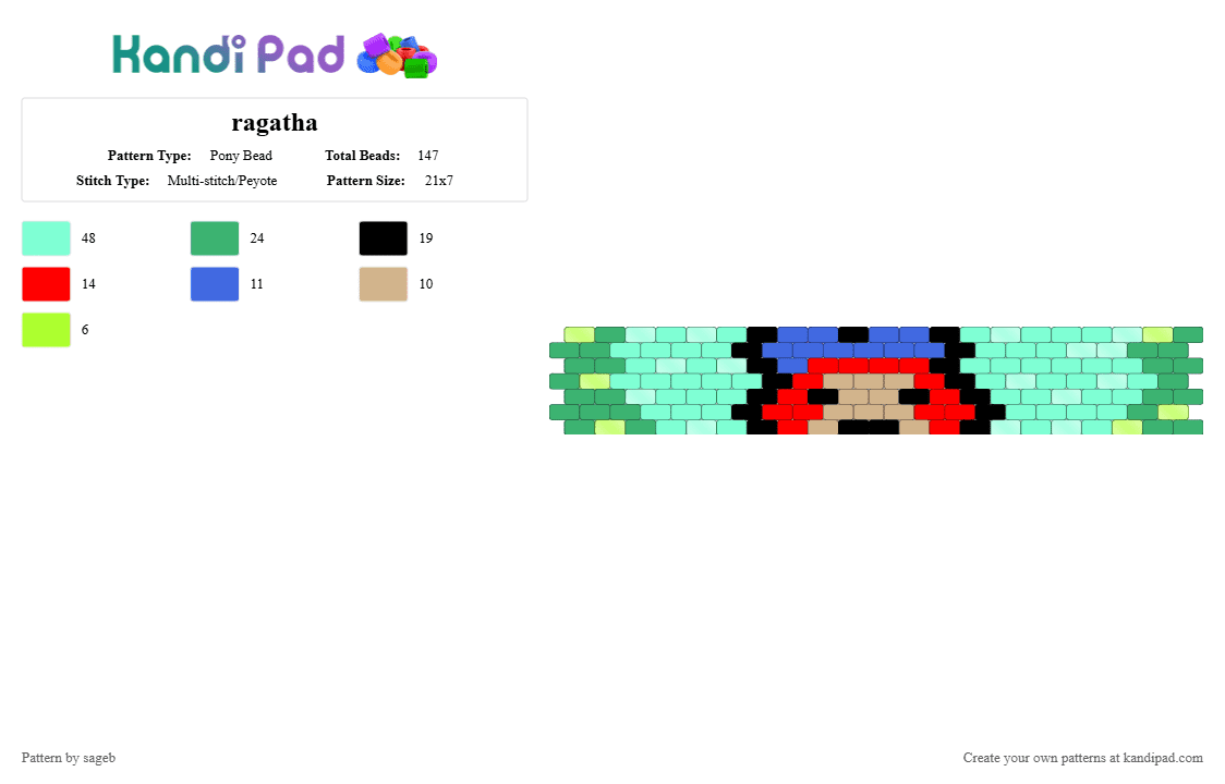 ragatha - Pony Bead Pattern by sageb on Kandi Pad - green,teal
