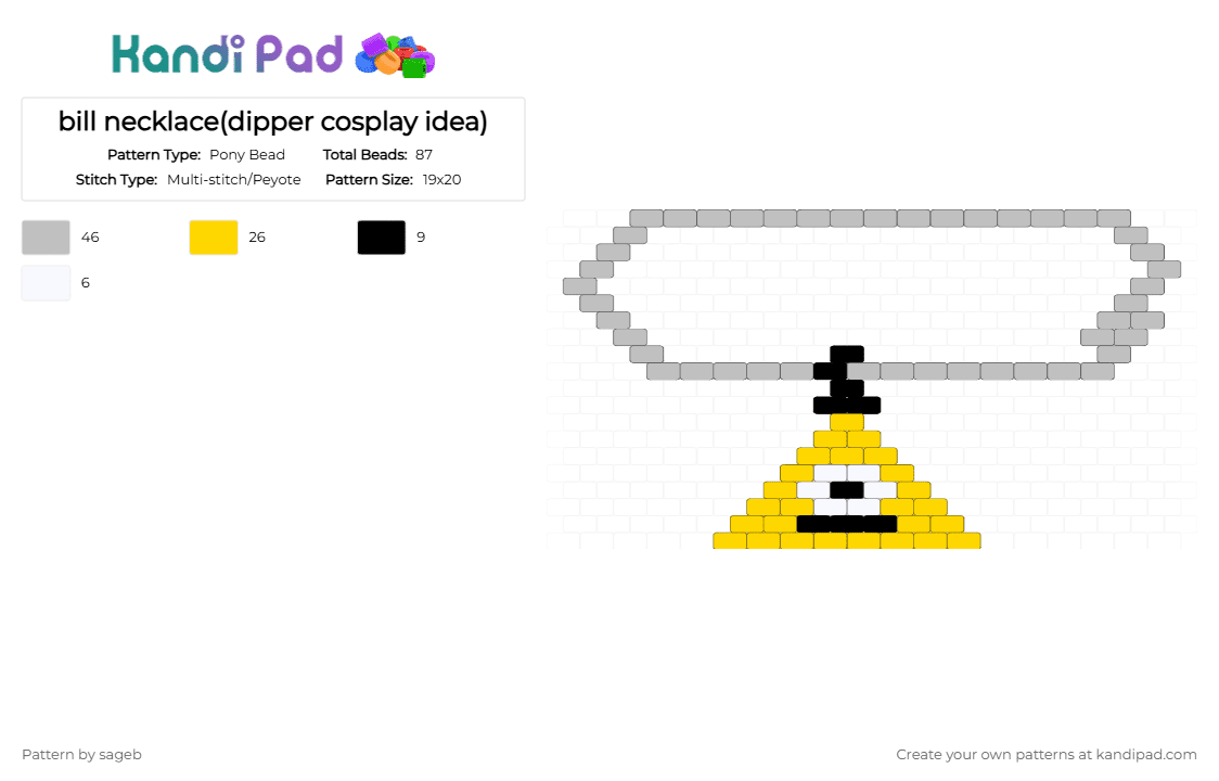 bill necklace(dipper cosplay idea) - Pony Bead Pattern by sageb on Kandi Pad - yellow,beige,bill