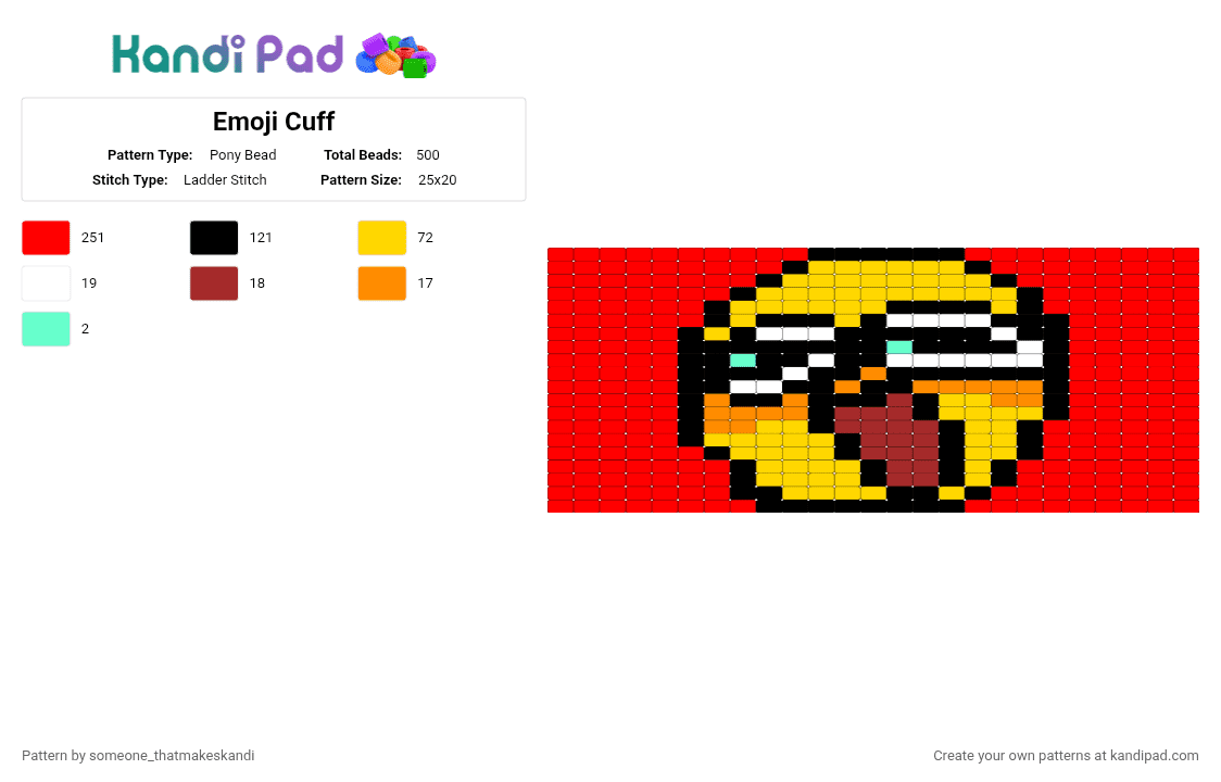 Emoji Cuff - Pony Bead Pattern by someone_thatmakeskandi on Kandi Pad - red