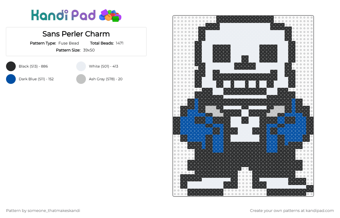 Sans Perler Charm - Fuse Bead Pattern by someone_thatmakeskandi on Kandi Pad - black,white,blue