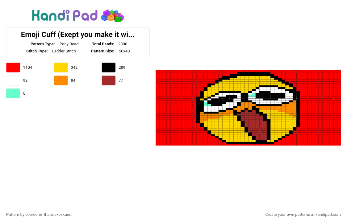 Emoji Cuff (Exept you make it with perler beads) - Pony Bead Pattern by someone_thatmakeskandi on Kandi Pad - red