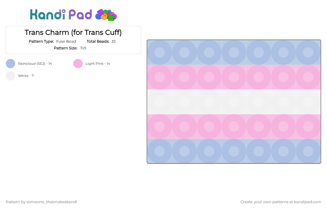 Trans Charm (for Trans Cuff) - Fuse Bead Pattern by someone_thatmakeskandi on Kandi Pad - light blue,pink