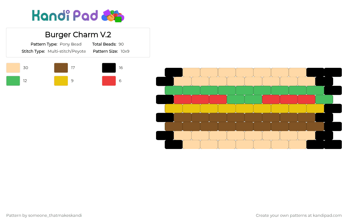 Burger Charm V.2 - Pony Bead Pattern by deleted_user_240030 on Kandi Pad - tan,beige