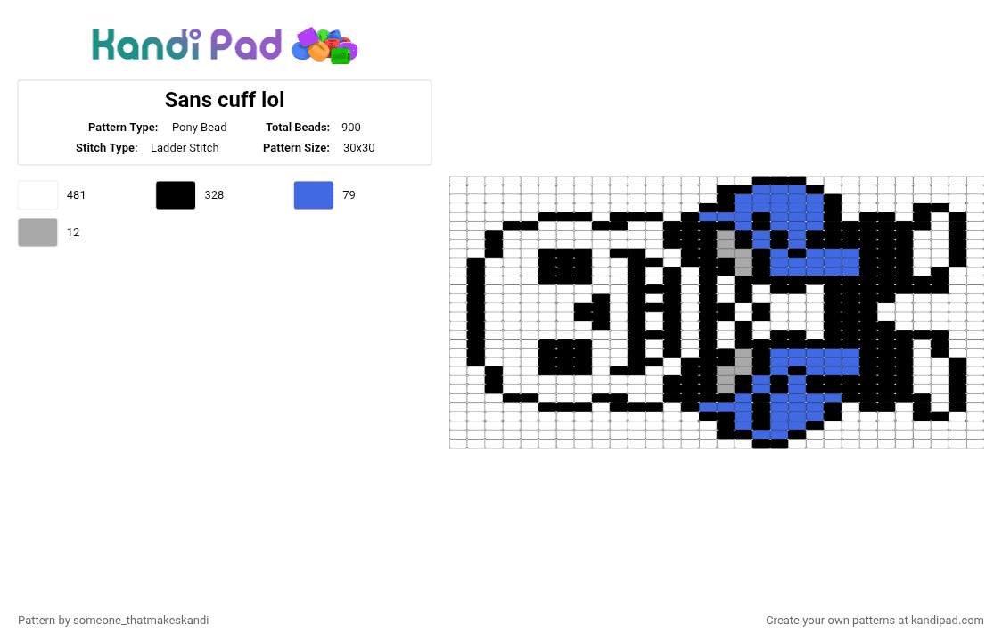 Sans cuff lol - Pony Bead Pattern by someone_thatmakeskandi on Kandi Pad - white,blue