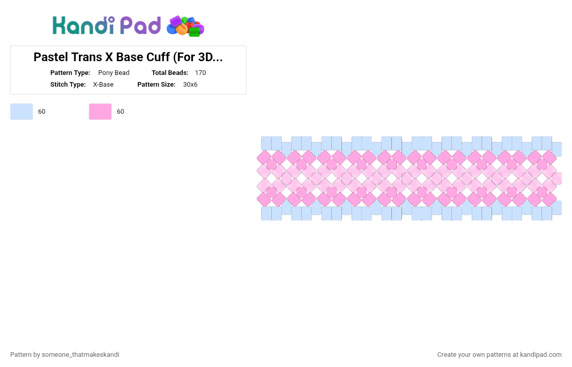 Pastel Trans X Base Cuff (For 3D Cuff) - Pony Bead Pattern by someone_thatmakeskandi on Kandi Pad - white,pink
