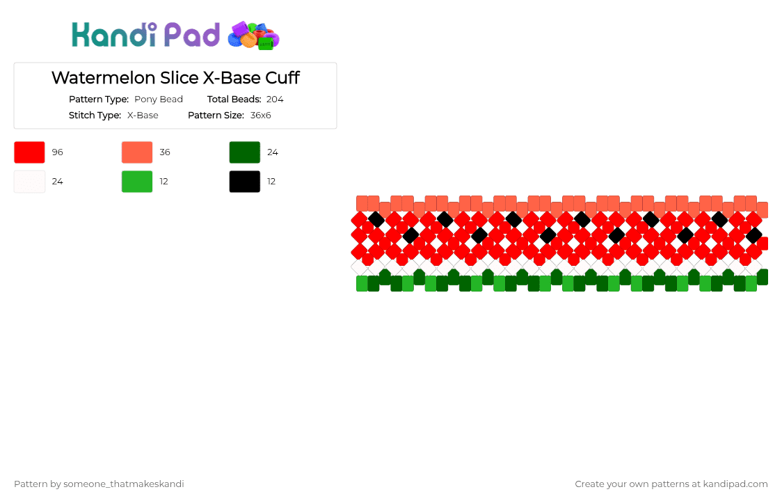 Watermelon Slice X-Base Cuff - Pony Bead Pattern by deleted_user_240030 on Kandi Pad - red,cotdhealthyfood