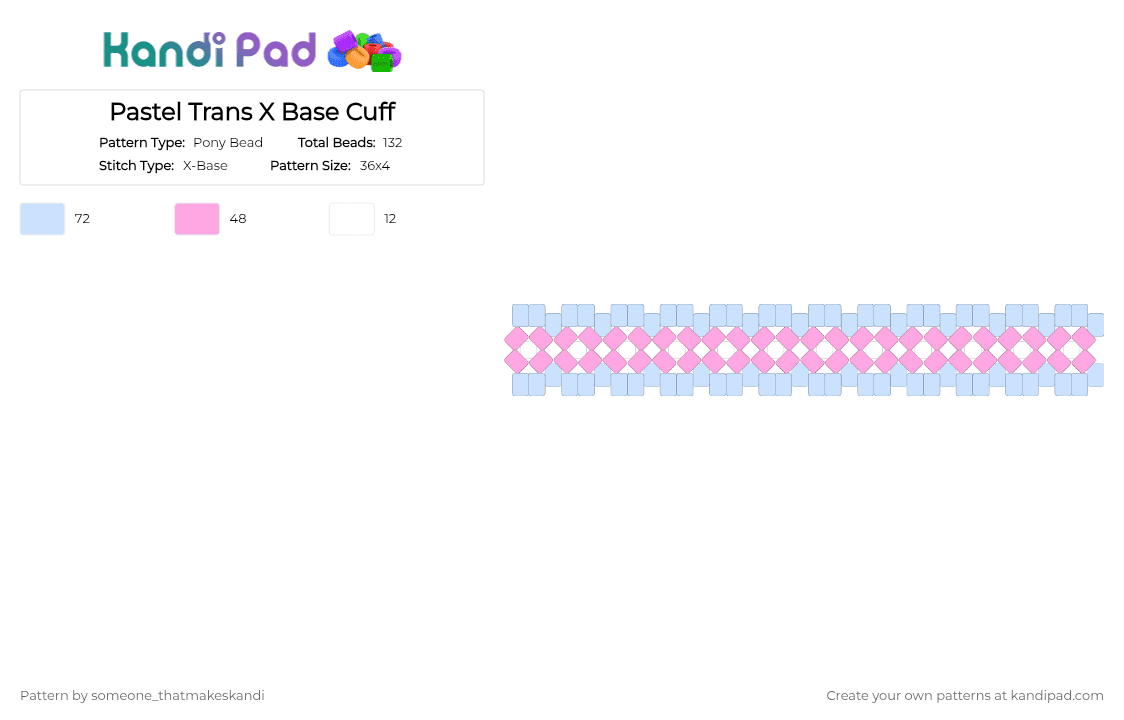 Pastel Trans X Base Cuff - Pony Bead Pattern by someone_thatmakeskandi on Kandi Pad - white,pink