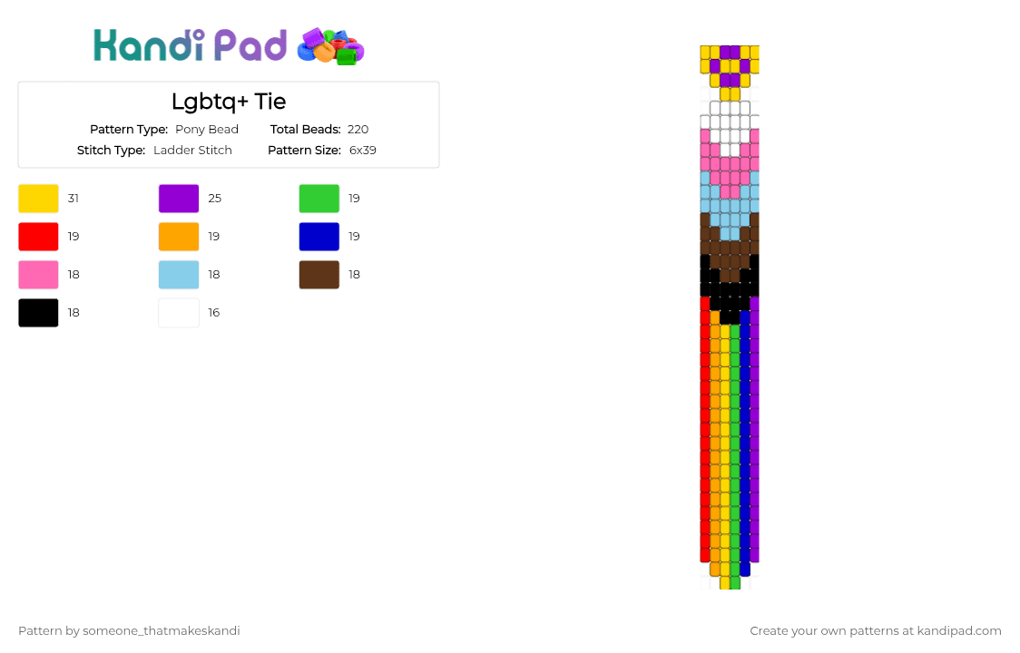 Lgbtq+ Tie - Pony Bead Pattern by deleted_user_240030 on Kandi Pad - yellow,purple
