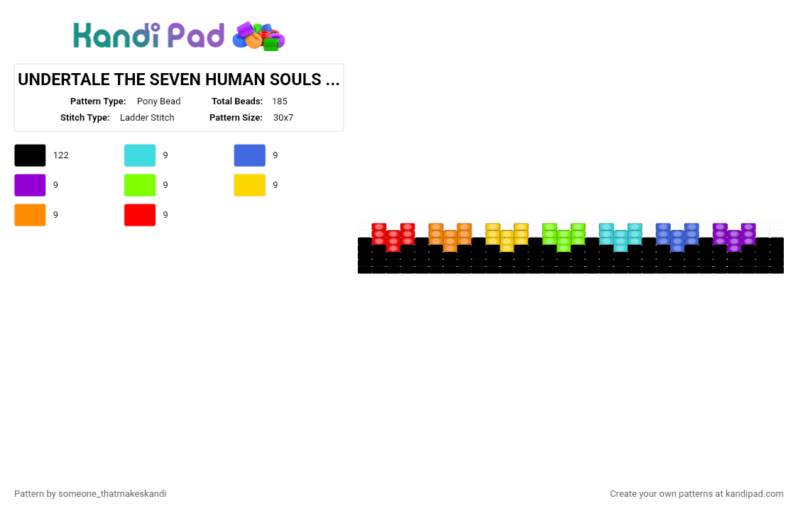 UNDERTALE THE SEVEN HUMAN SOULS LATTER CUFF - Pony Bead Pattern by someone_thatmakeskandi on Kandi Pad - black,blue,green,orange,colorful